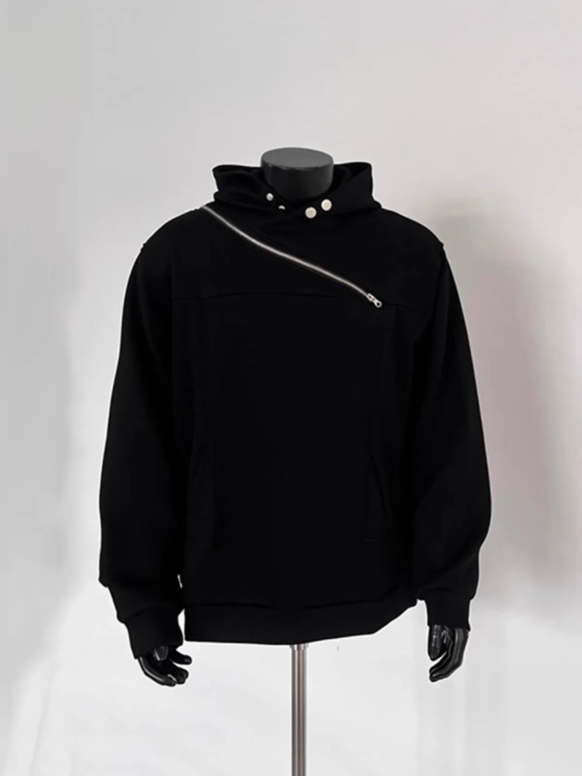 

Metallic Zipper Hoodie Men's Autumn Winter Heavyweight Hardwearing Wide Metal Decosition Sle ort Wide Jaet