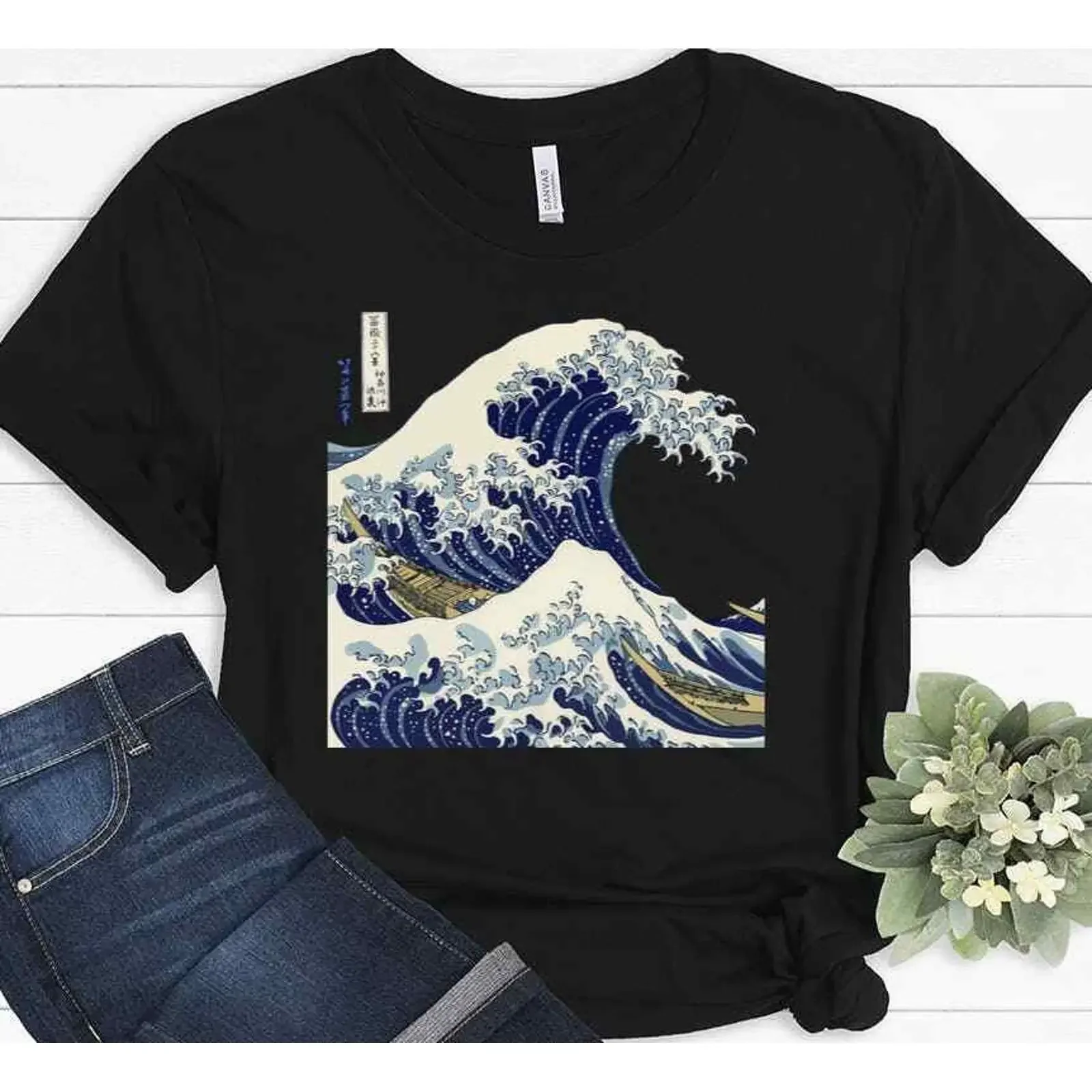 The Great Wave Off Kanagawa T Shirt Hokusai Japanese Aesthetic Casual Japan Art Cool Grunge Kawaii Clothing vintage Washed