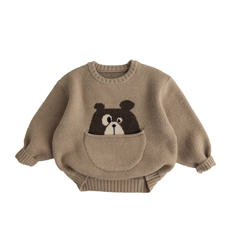 Children Long Sleeve Knit Sweater Autumn New Boys Girls Warm Sweater Cute Cartoon Print Baby Knitted Pullover Kids Clothes