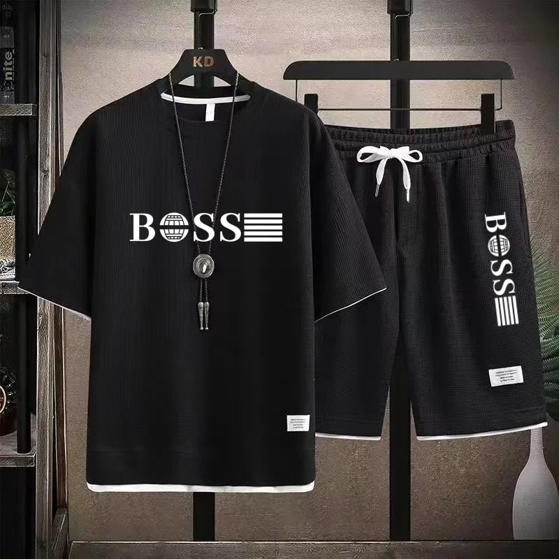 

Summer 2026 new men's breathable short sleeve T-shirt + quick drying shorts two-piece outdoor fashion men's sports casual top