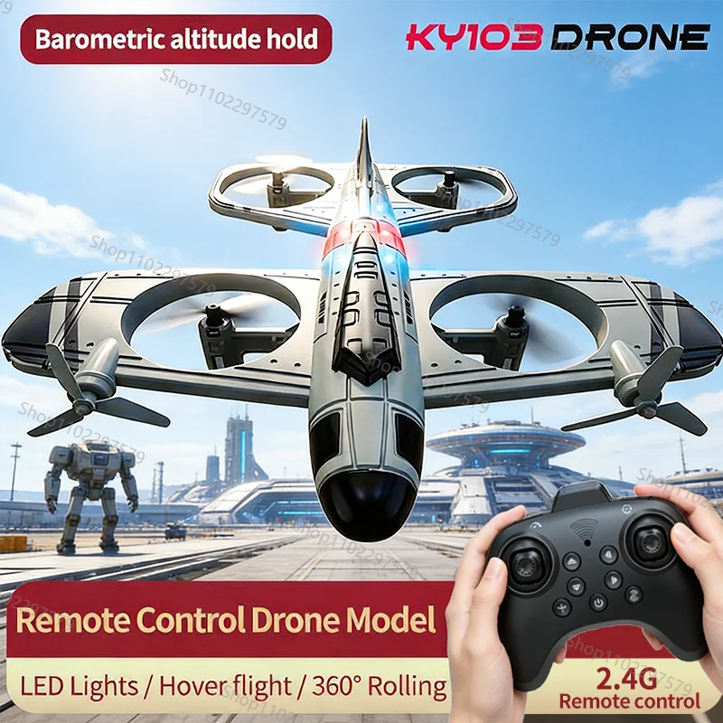 Nuevo Dron Cuadricóptero KF103 Max Fighter Jet con Luces, Avión RC de 4 Canales, Vuelo Estacionario en Altura, Efectos Especiales de Rotación, Juguete