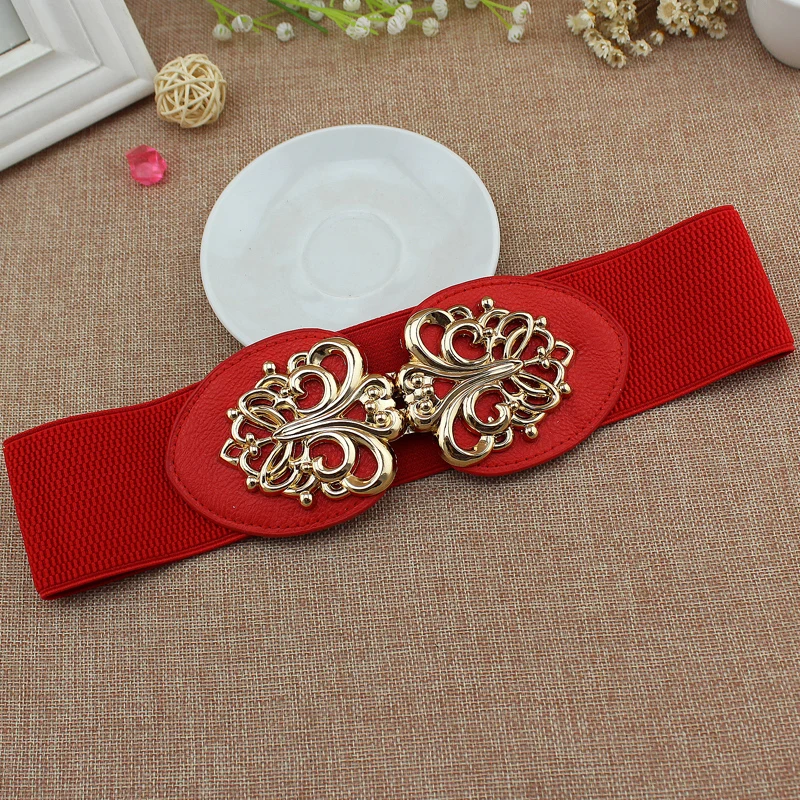 الموضة منحوتة زهرة مشبك Cummerbunds حزام مطاط المرأة تنوعا واسعة الخصر ختم لفستان العصرية تزيين تنورة حزام