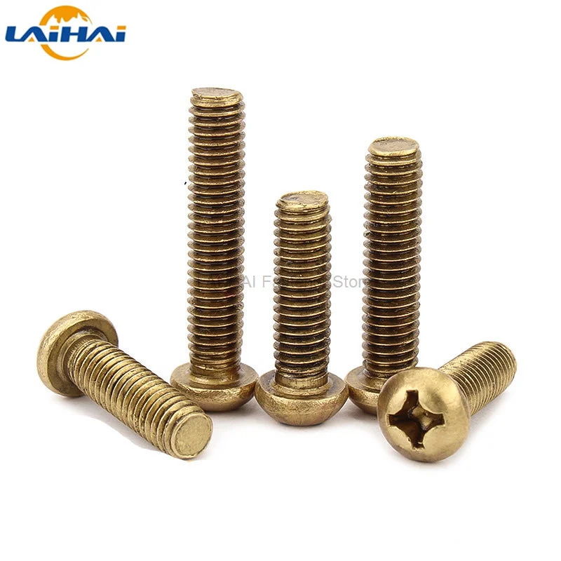 5/20pcs M3 M4 M5 M6 GB818 Pure Copper Brass Cross Round Phillips Pan Head Screw Bolt Diameter 3mm 4mm 5mm 6mm Length 6-50mm