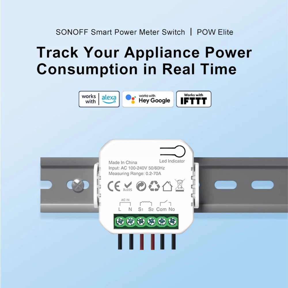 Ewelink Smart WiFi Energy Meter 1Way Interruptor Switch with Clamp App Monitor Solar Produced and Consumed Power