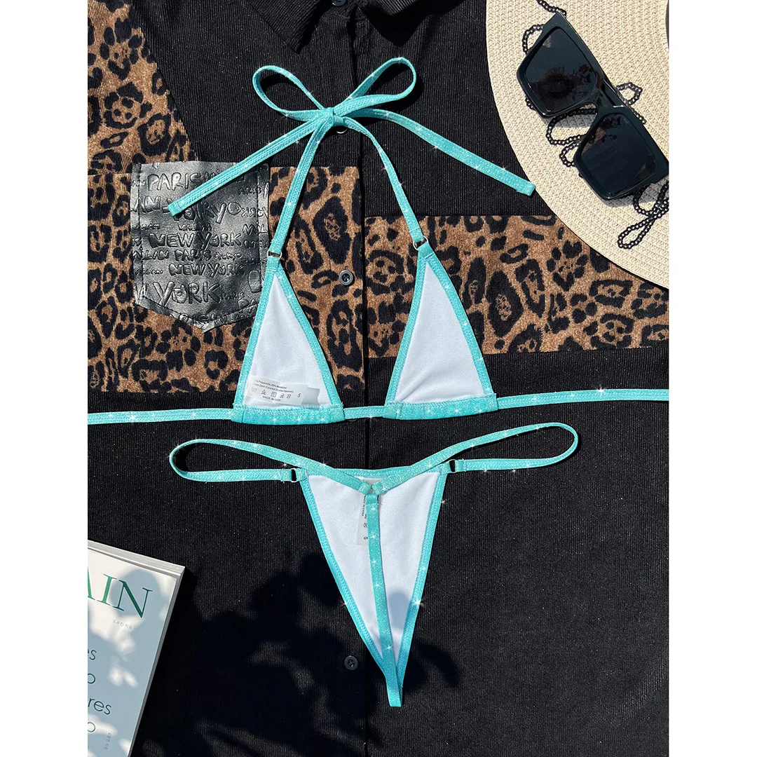 Sexy Glitzer Extreme Mini Micro Tanga Bikini Damen Bademode Zweiteiliges Bikini-Set Badeanzug Badebekleidung Schwimmanzug V4334 – Detail 15