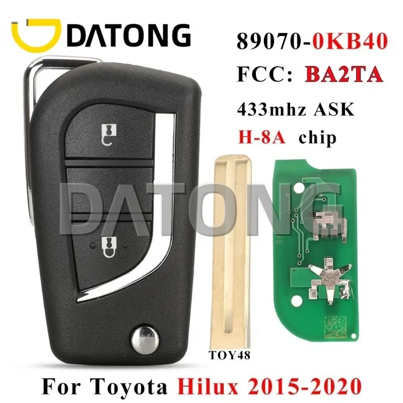 CHANKey 89070-0KB40 FCCID BA2TA 2 Buttons Remote Flip Key 433MHz H-8A Chip FOB For Toyota Hilux 2015 2016 2017 2018 2019 2020