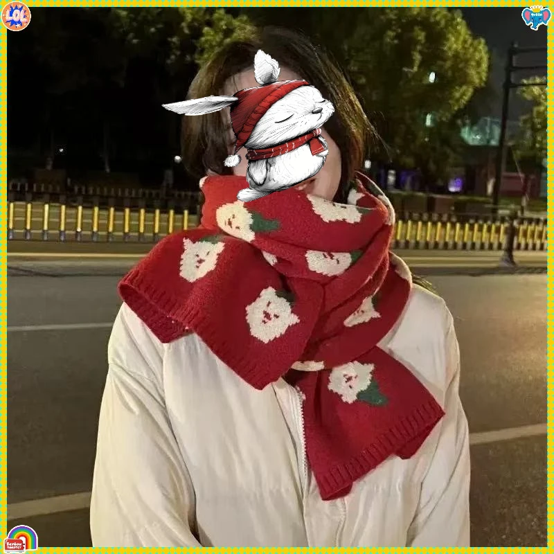 1 szt. Świąteczny szalik renifera, dziergany, ciepły, dwustronny wzór, zimowy dodatek modowy na święta dla kobiet i dziewcząt, prezent na przyjęcie bożonarodzeniowe.