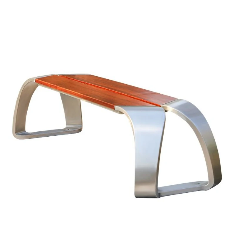 Stainless steel park chair outdoor bench outdoor square rest strip stool pineapple grid preservative wood leisure seat