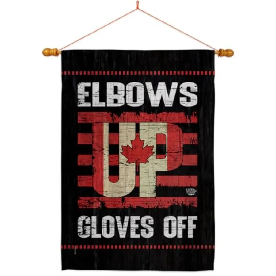 

Elbows Up Gloves Off Flag Pole Kit Wood Dowel Set Rod Patio Banner Outdoor Tapestry Yard Sign Wall Scroll Hanging Decor Indoor