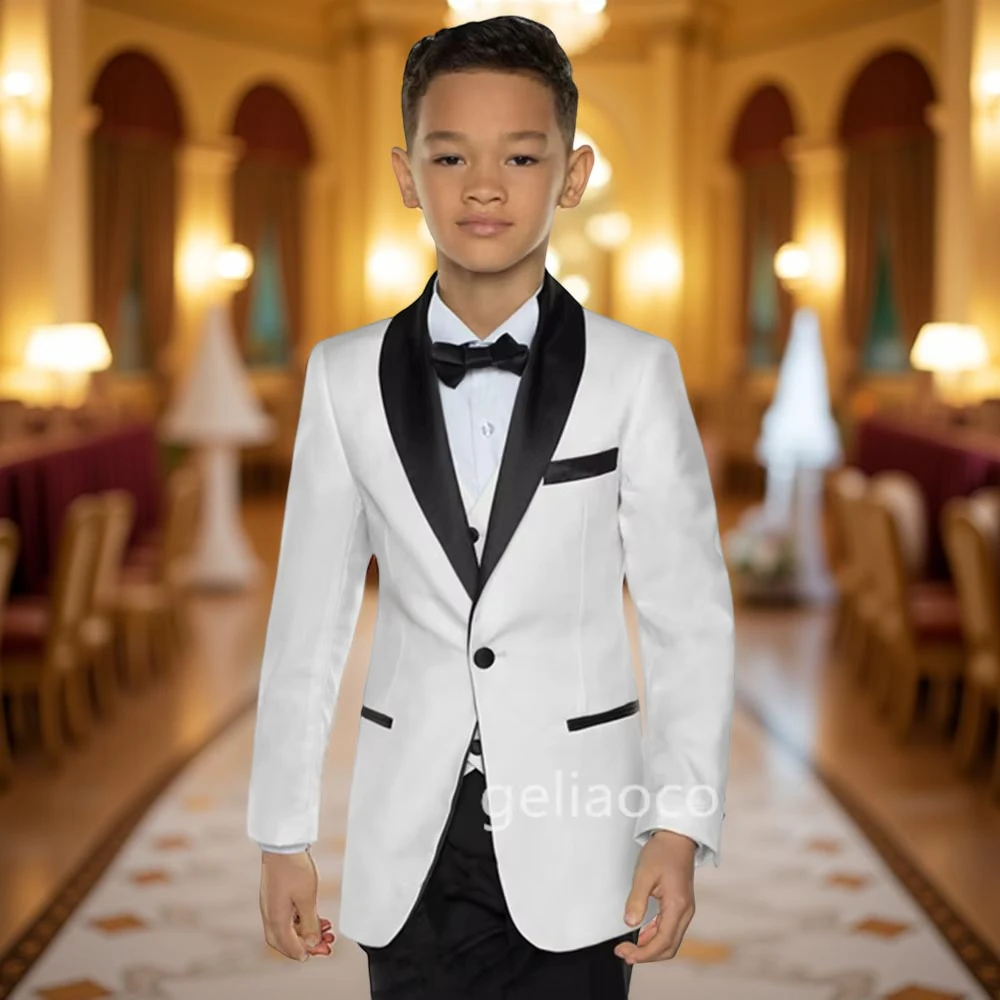 

Gray/White Boy Wedding Suit Kid's Single Breasted Suit Blazer Vest Pants Formal Outfit Tuxedo Set 2 To 16 Years Old
