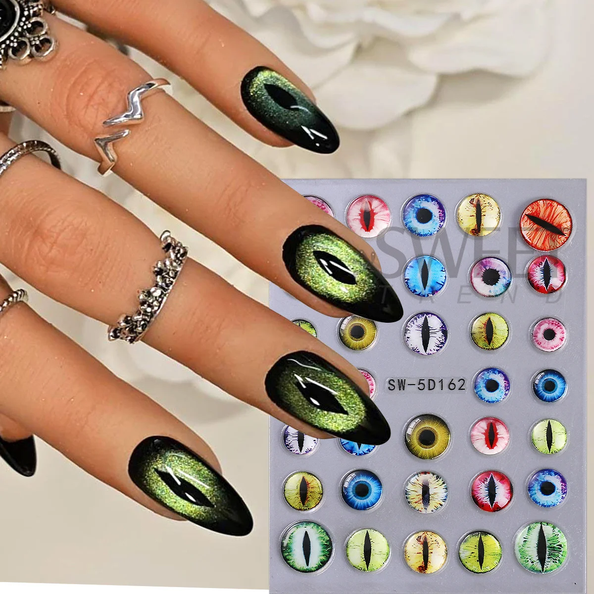 1/2pcs 5D Single Cat’s Eye Design Nail Embossed Stickers Gothic Evil Eyes Halloween Adhesive Decal Holiday Manicure Decor Slider