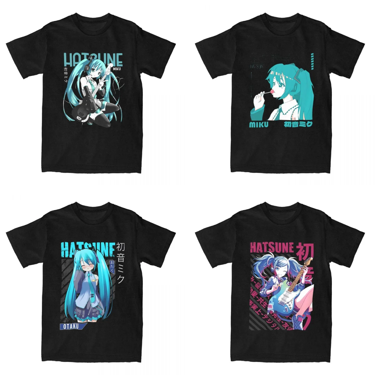 Men's Hatsune Miku Guitar T Shirts Cotton Tops Summer Streetwear Short-Sleeved T-Shirt O Neck Fashion Design Tee Shirt 4XL 5XL