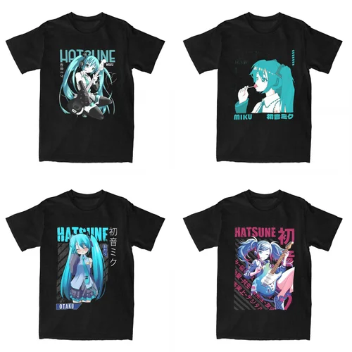 Imagen 1 del producto Camisetas de guitarra Hatsune Miku para hombre, Tops de algodón, ropa de calle de verano, camiseta de manga corta con cuello redondo, camiseta de diseño a la moda 4XL 5XL