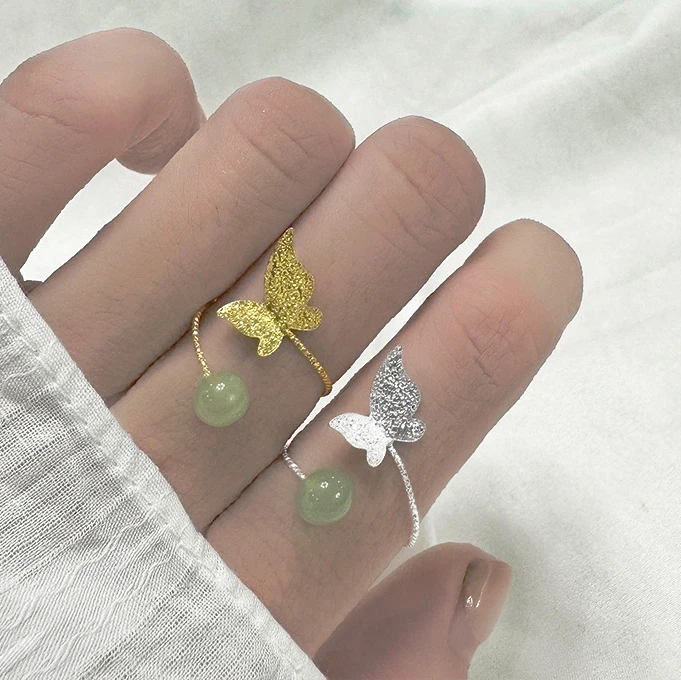 

VIVILADY 925 серебро Hetian нефрит матовая стерео бабочка Регулируемые кольца для модных женщин Изящные Ювелирные изделия минималистские аксессуары