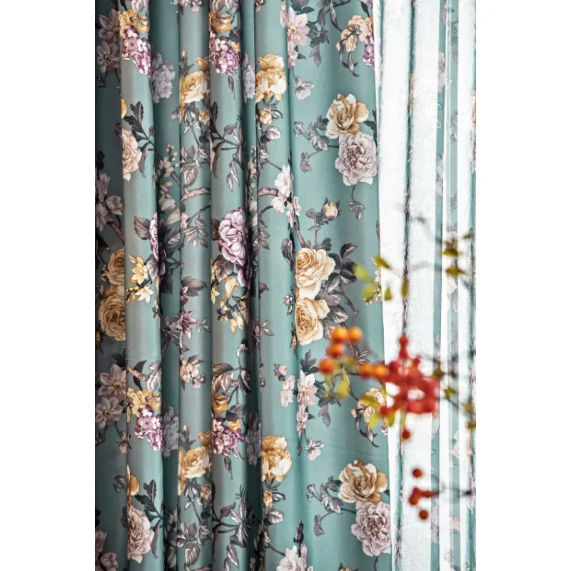 New American Pastoral Cotton and Linen Printed Blackout Curtains Living Room Bedroom Balcony Curtains