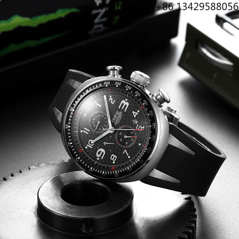 Oval Sports Watch Chronograph Quartz Carbon Fiber Watch Dial Luminous Watch Waterproof Japanese Movement Rubber Strap