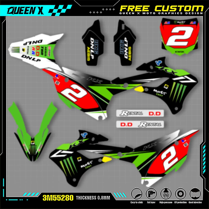 

Queen X MOTOR Custom Team Motorcycle Graphics Background Decal Stickers Kits For KAWASAKI KX85 112 2022 2023 2024 001