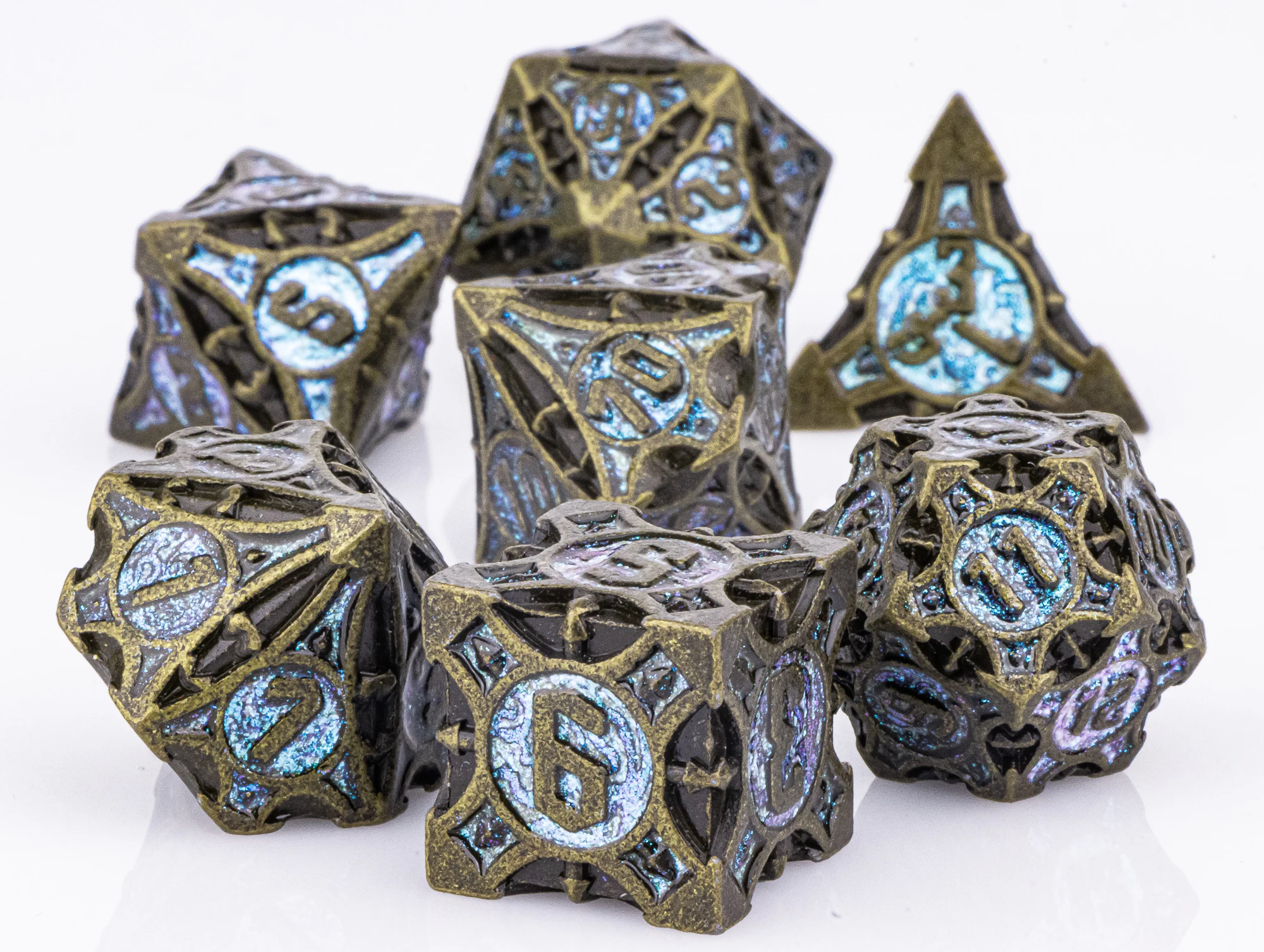 Halloween-Geschenk Metall-DND-Würfelset | Gotische Horror-Stil Polyeder-Würfel für Dungeons and Dragons | 7-teiliges Set mit Box D20 D12 – Detail 1