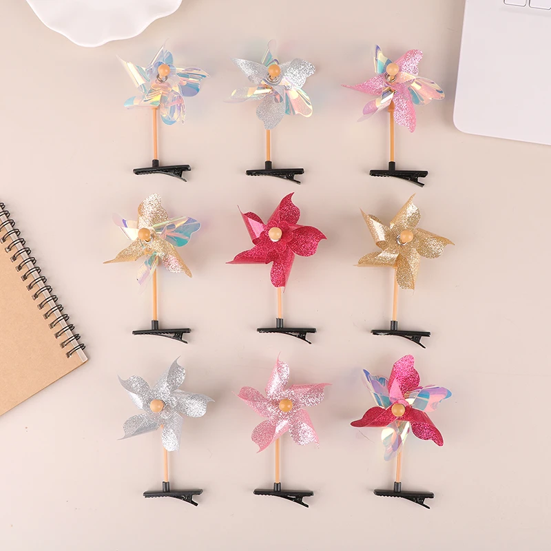 1PC Y2K Style Colorful Windmill Barrettes Hairpins Rotatable Little Girls Taking Photo Hair Clip Windmill Headwear For Children