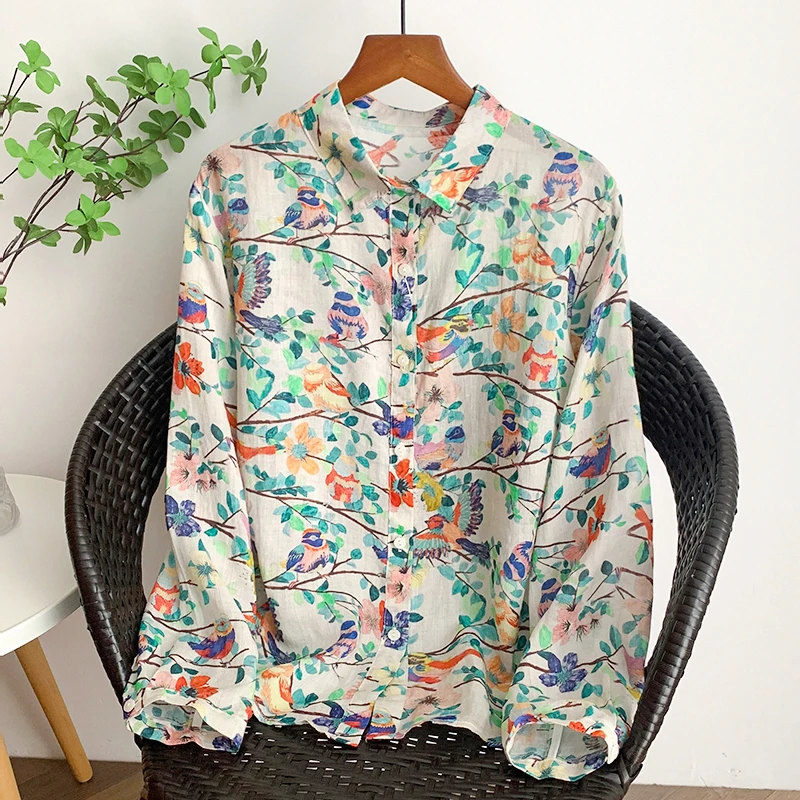 

Slimming Large Size Women's Shirt Spring Autumn New Vintage Loose Linen Outerwear Long Sleeve Women's Blouse Comfortable Brea...