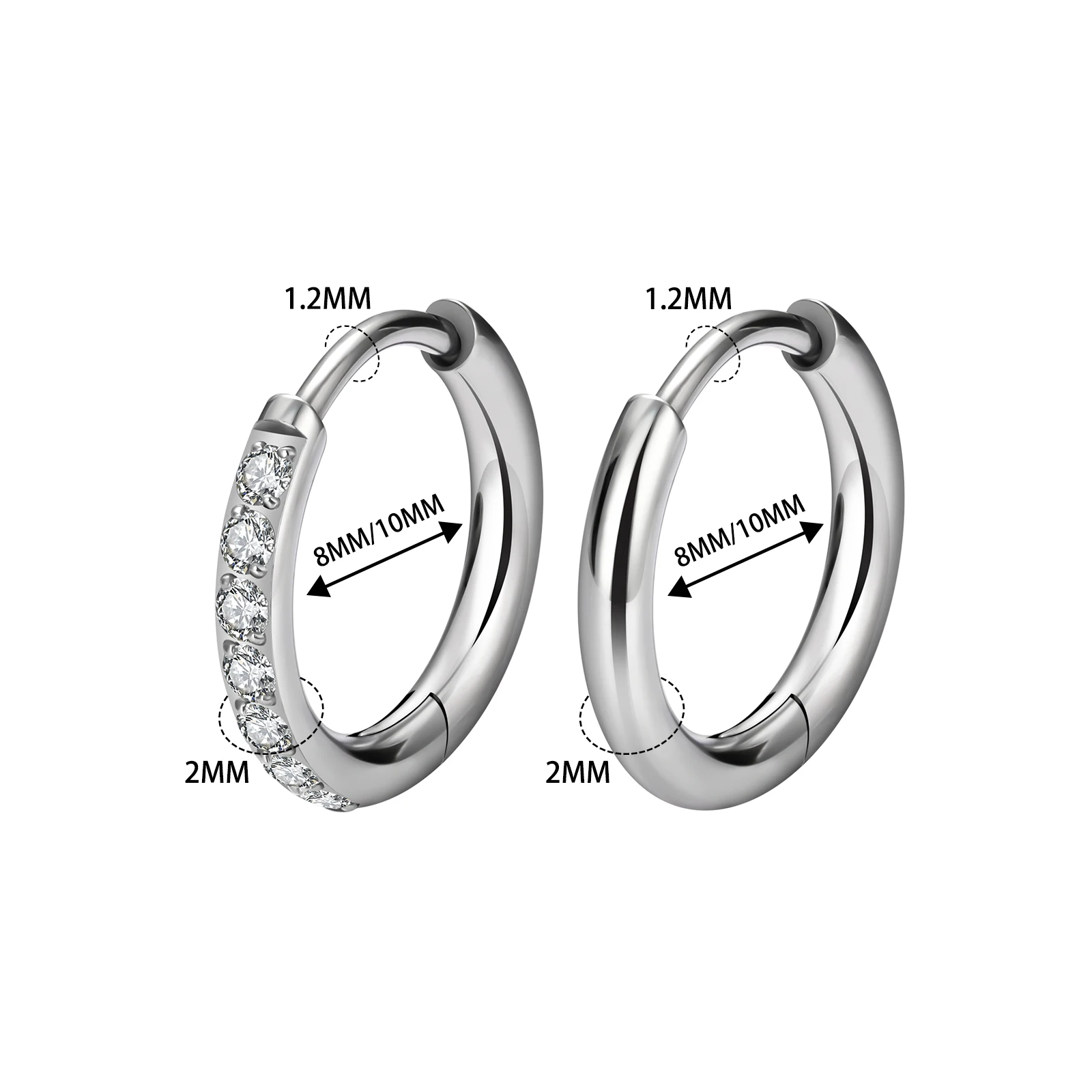 1 pair ASTM F136 Titanium Small Hoops Ear Buckle Earrings for Women Cubic Zirconia Cartilage Helix Piercing Tragus Circle Jewelr