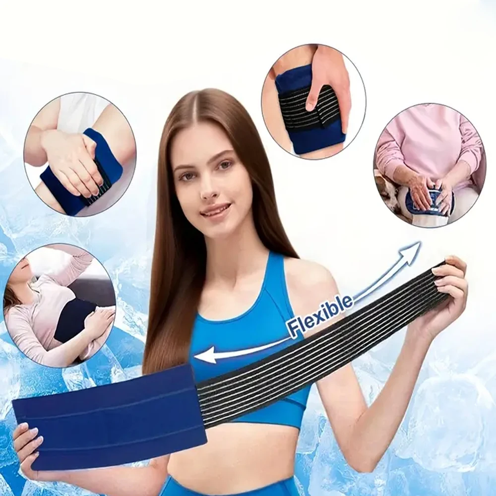 Ice Pack with Elastic Strap Reusable Cold Hot Therapy Packs for Sport Injury First Aid Knee Back Wrist Shoulder Arm Pain Relief
