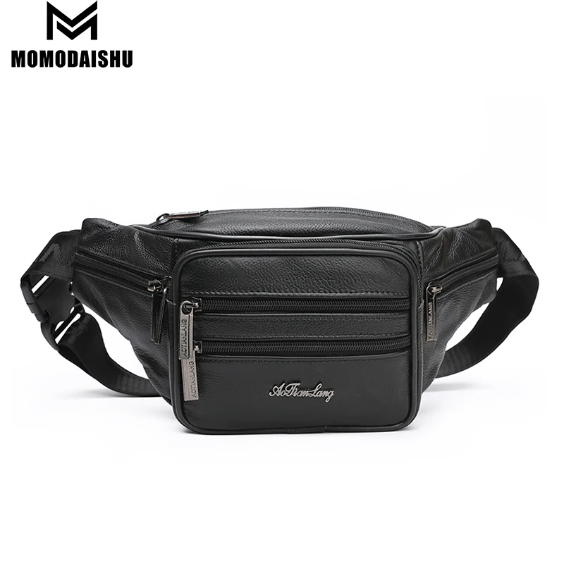 Genuine Leather Waist Bag Men Shoulder Chest Bags Motorcycle Fanny Pack Husband Phone Pouch Sports Belt Tactical Bags Hip Sack