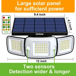 6000mah 1200LM Outdoor Solar Lights 3 Heads Two Motion Sensors Waterproof Bright Wall Street Lamp For Garden Yard Path Garage