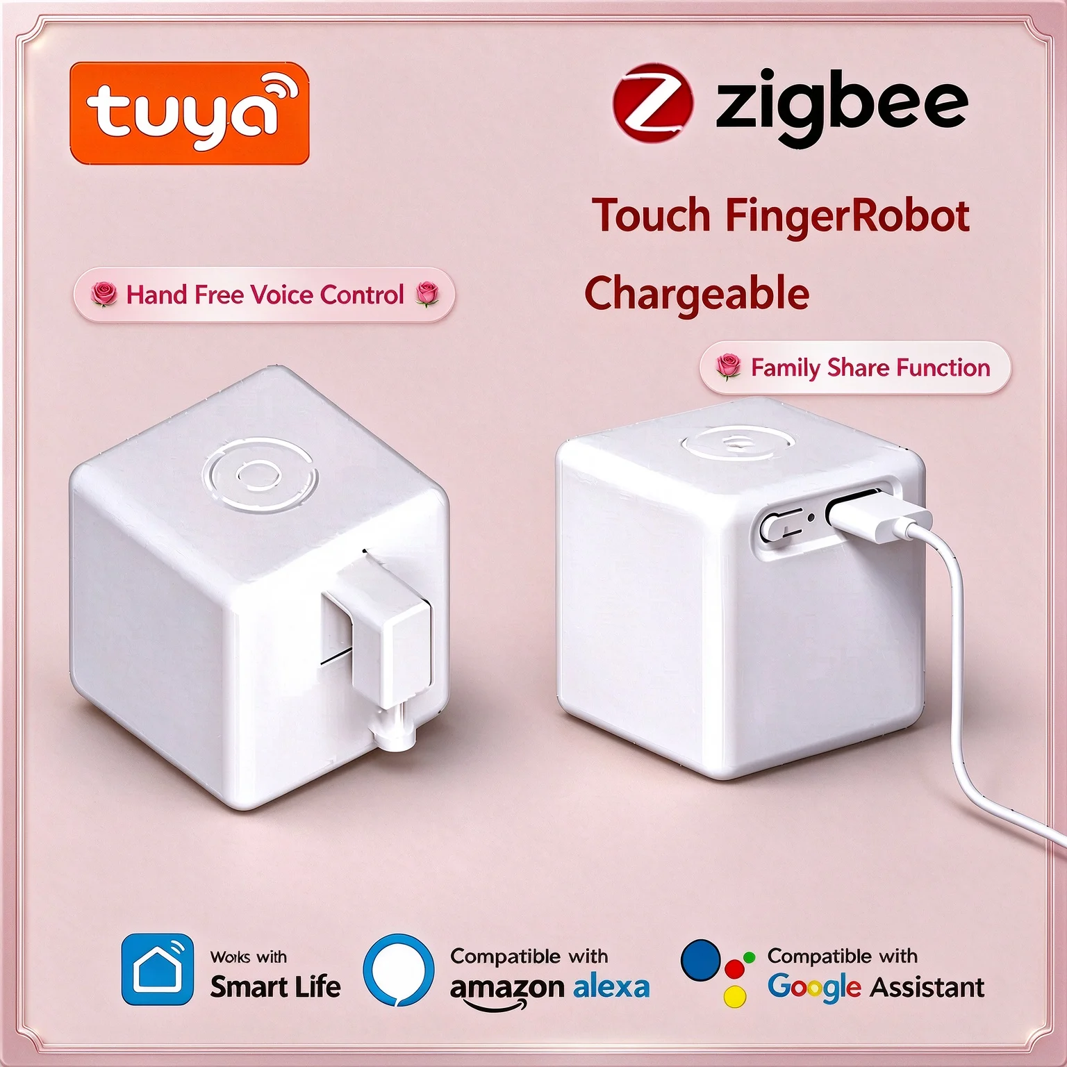 Tuya Zigbee 3.0 Fingerbot Type-C Rechargeable Button Pusher Smart Switch Robot Works with Alexa Google Home Alice