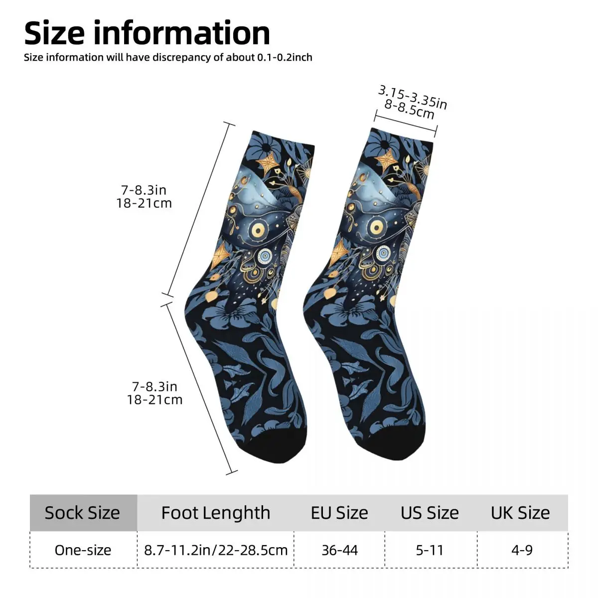 Funny Crazy Sock for Men Mystical Blue And Gold Moth Hip Hop Harajuku Happy Pattern Printed Boys Crew Sock Casual Gift