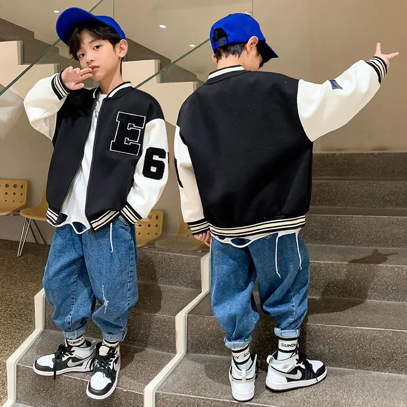 1 2 3 4 5 6 7 8 Years Baby Boys Baseball Jacket Spring Autumn New Fashion Letter Sports Coat For Boy Outerwear Children Clothing