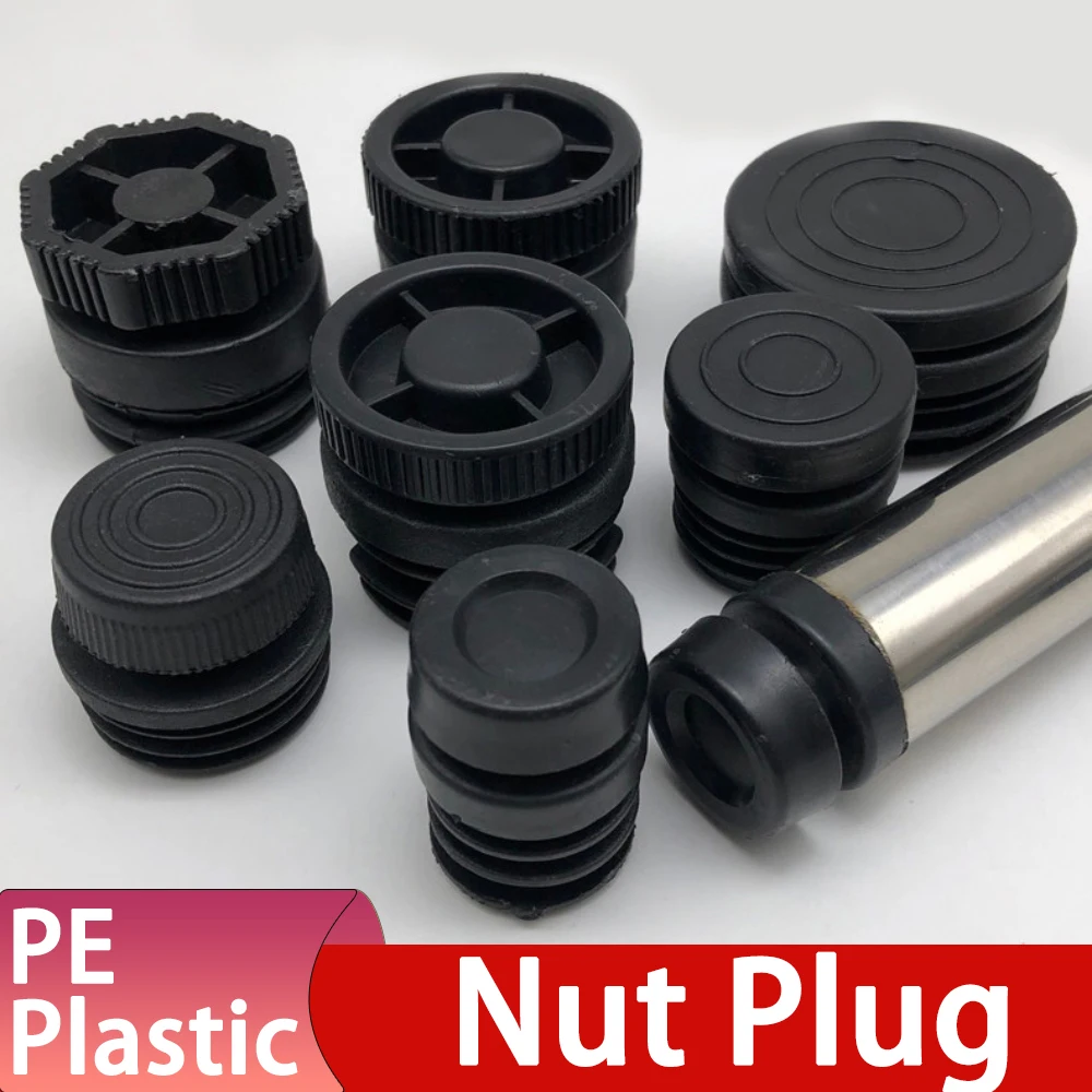 2-50Pcs PE Plastic M6 M8 M10 Round Tube Adjustable Nut Plug Pipe End Plugs Furniture Tube Cover Shock-Absorbing Protection