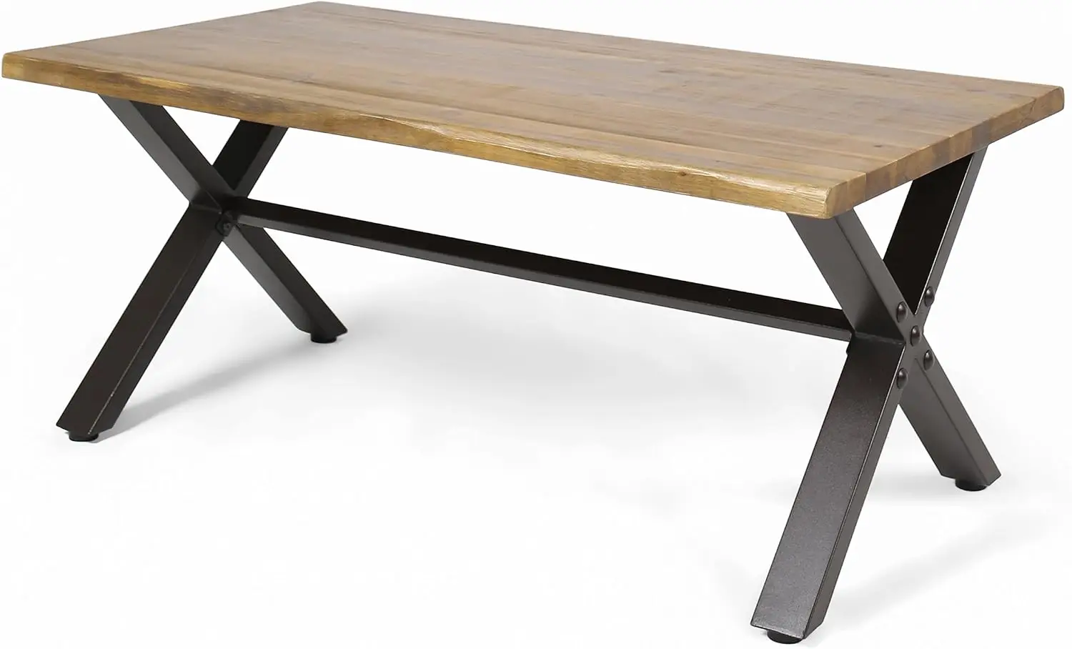 Sanibel Outdoor Acacia Wood Coffee Table Teak Finish Rustic Metal Black Brown