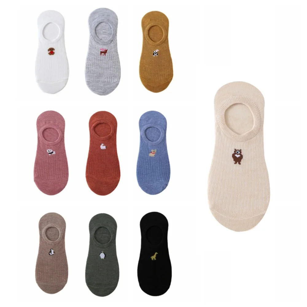 

10Pairs Cartoon Thin Boat Socks Animal Non-slip Rubber Sweet Short Socks Hosiery Breathable Invisible Ankle Socks Women
