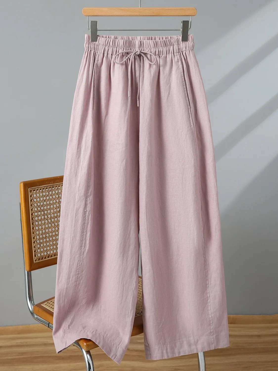 

Breathable Lightweight Anti-Wrinkle Cotton Linen Elastic Waist Wide Leg Casual Pants Women's Summer Casual Simple Sle