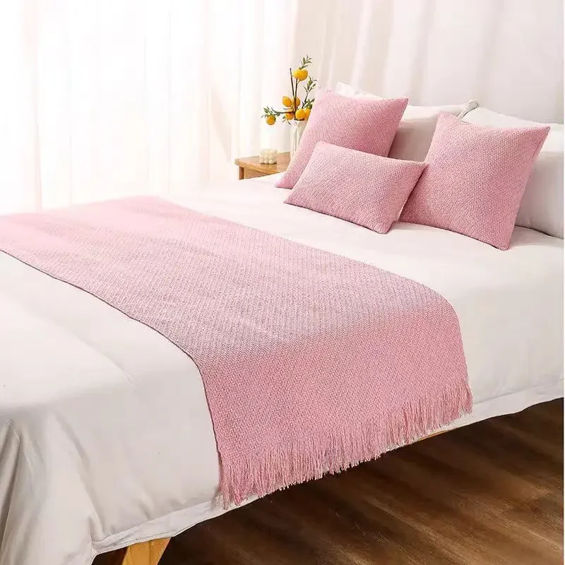 1 Piece Bedspreads Solid Color Tassel Bed Runners Scarves Modern Bed Throws for Foot of Bed Queen King Size Home Decoration