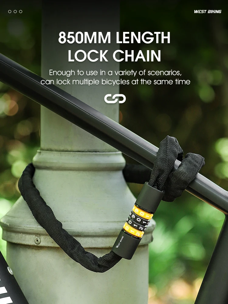 AliExpress West Biking WEST BIKING 6mm Thick Bicycle Chain Lock 4 & 5-Digit Anti-Theft Password Waterproof TPE Coated Security Chain for MTB Road Bike