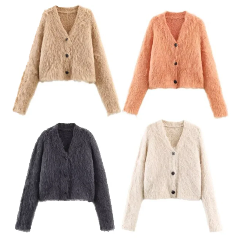 

Women’s Autumn Casual Multicolor Long Hair V-Neck Soft Cardigan Coat, Comfortable Commuter Outerwear