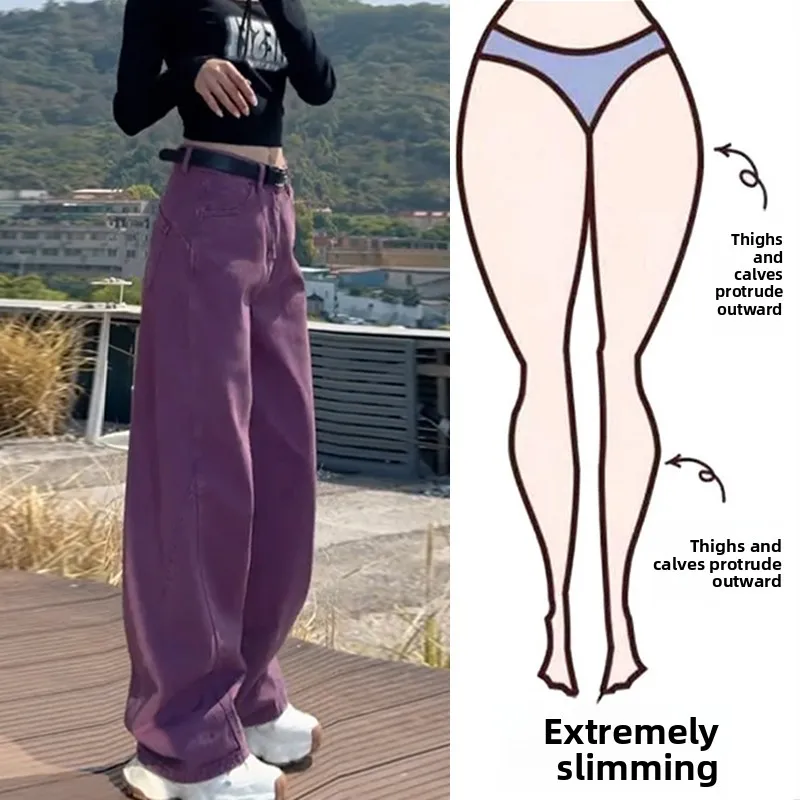 

plus Size Women's High Waist Wide Leg Jeans Purple Curved Blade Spring Autumn New Style Comfortable Loose Workwear Trousers