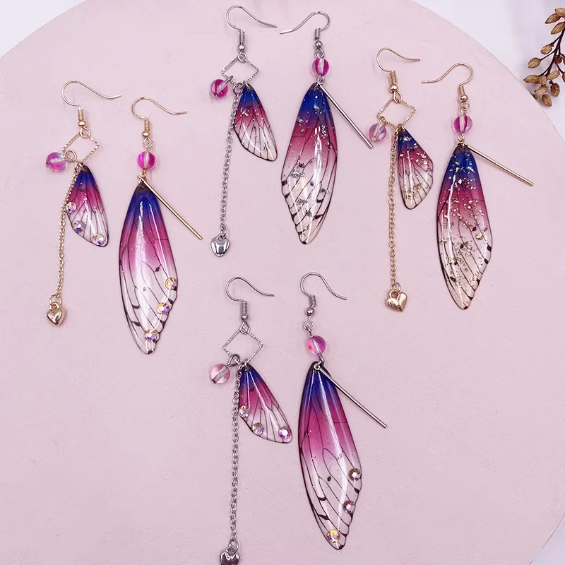 Handmade Fairy Tale Butterfly Wing Earrings Women Simulation Insect Wing Drop Earrings Foil Statement Earrings Bridal Jewelry