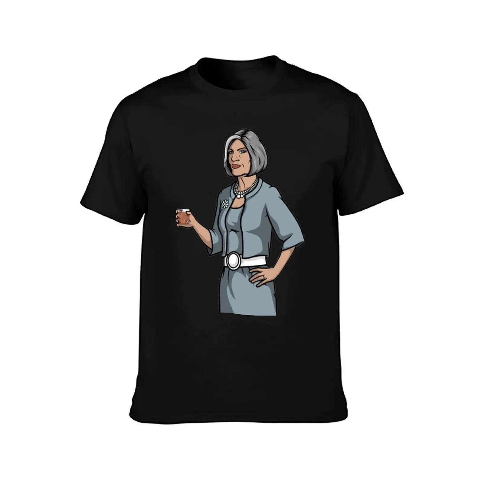 Malory Archer Holding A Glass With A Drink In It And Malory Is Smiling T-Shirt, Summer Casual Cotton Tee, Vintage Graphic Print