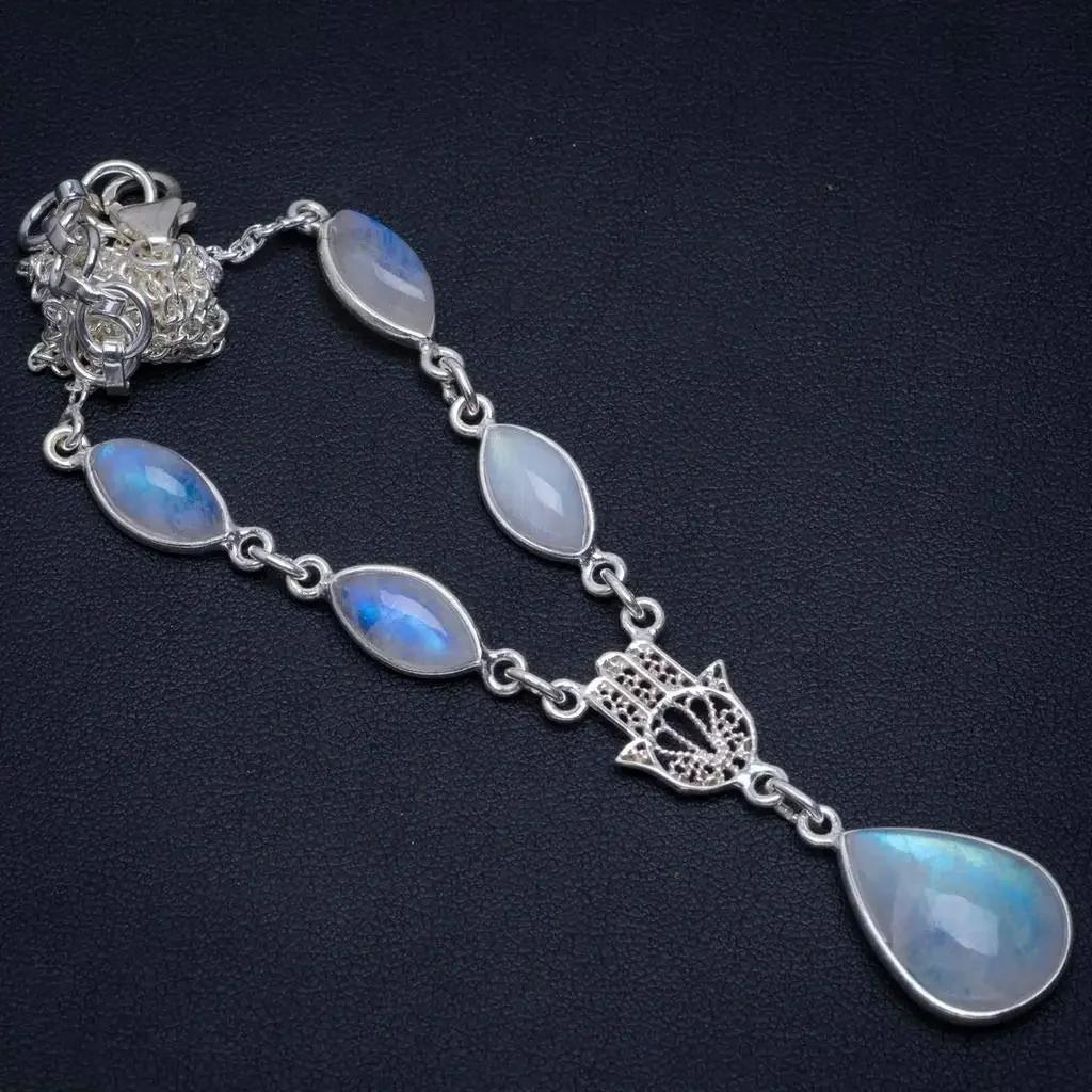 

Hesy® Natural Rainbow Moonstone Handmade Unique Handmade Necklace 17.25" A3235