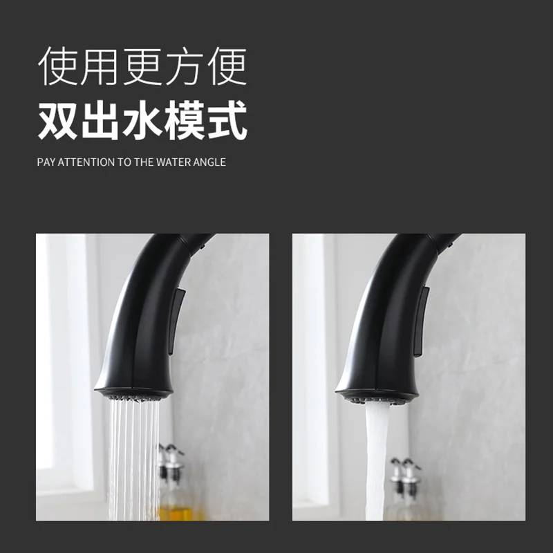 Pull kitchen faucet Modern simple rotary double outlet faucet Household sink Hot and cold faucet