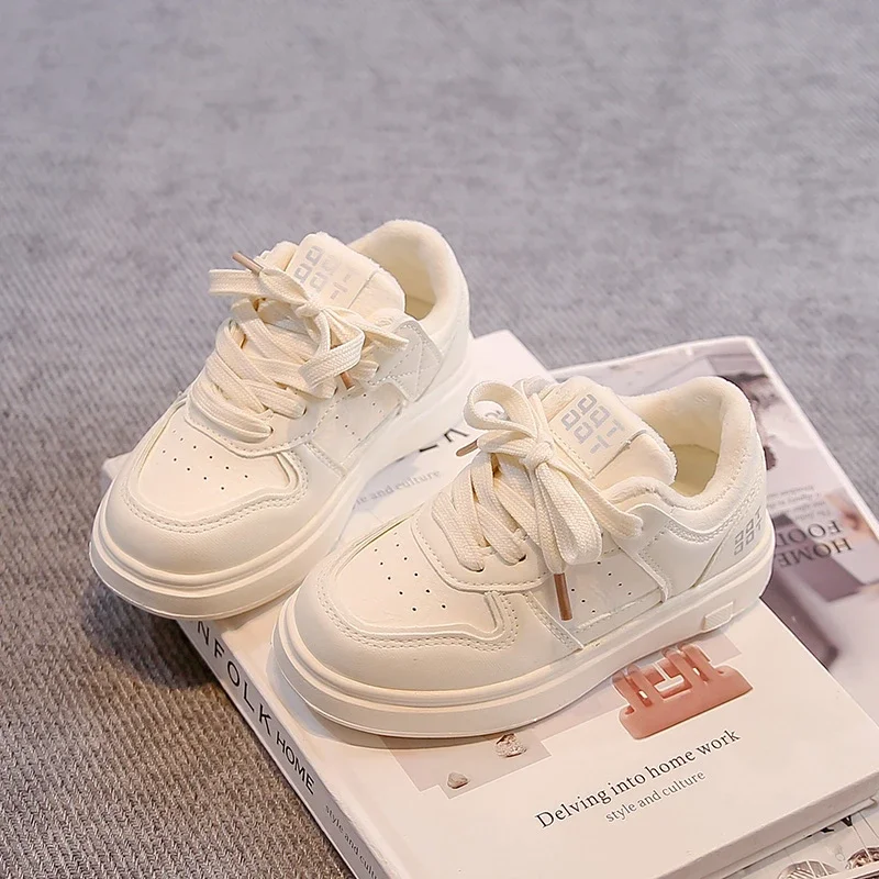 

Children Tennis Shoes Breathable Soft Bottom Kids Sports Shoes Non-slip 2025 Winter Boys Girls Casual Shoes White Trendy Suede