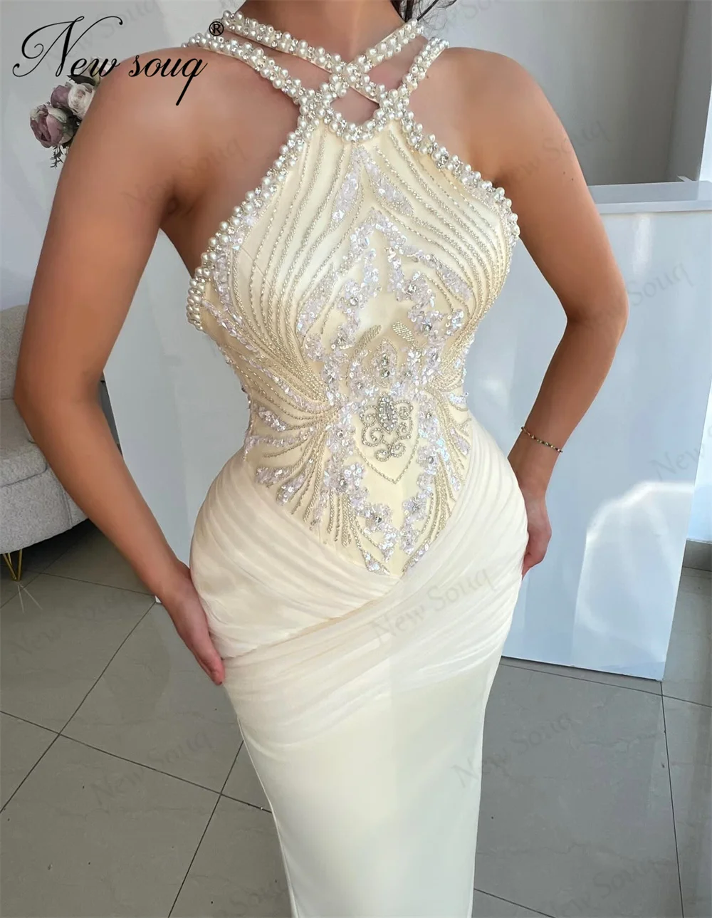 Neue Elegante Dünne Meerjungfrau Abendkleider Arbaic Perlen Prom Kleid Für Frauen Angepasst Party Empfang Kleider Vestidos De Cóctel