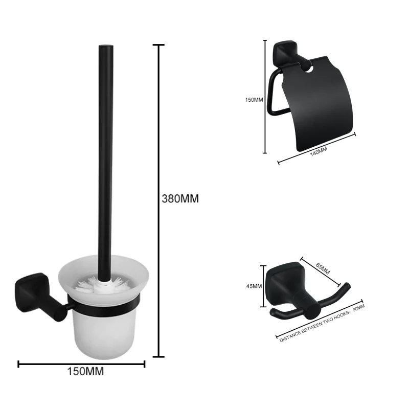Matzwarte badkameraccessoires set wandmontage roestvrijstalen kledinghaak toiletrolhouder handdoekstang hardware hanger