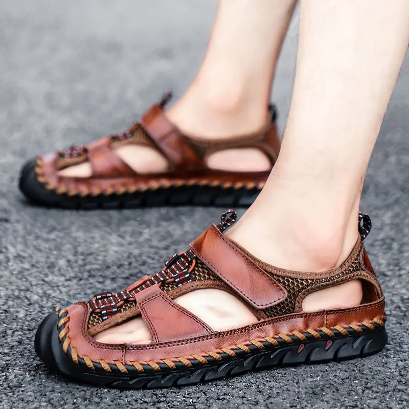 Male Shoe Beach Open Soft Half Baotou Slippers Closed Toe Men's Sandal Genuine Leather Mules Indoor Luxury Designer Barefoot Pvc