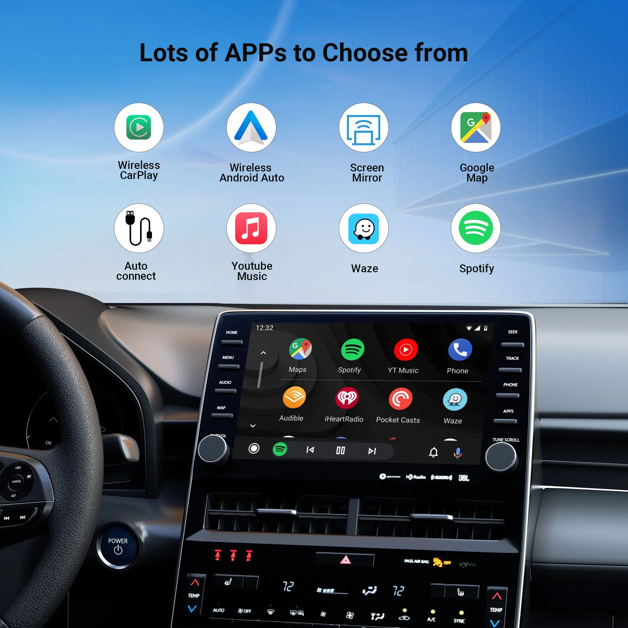 OTTOCAST bezprzewodowy CarPlay Android Auto Adapter Apple Carplay odtwarzacz w obudowie do samochodu akcesoria do Audi Benz Toyota Kia VW