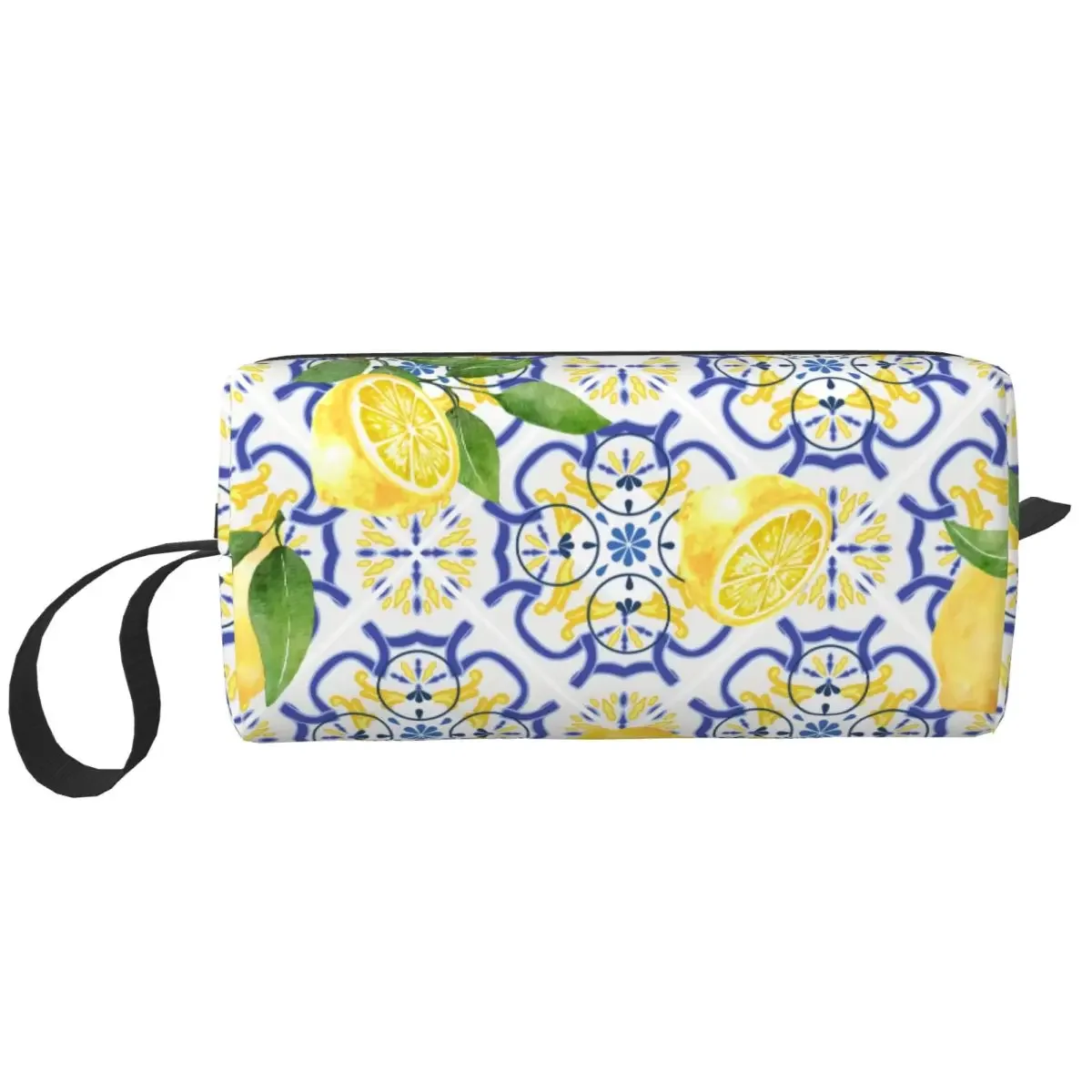 Custom Fashion Sicilian Tiles Summer Fruit Oranges Lemons Travel Toiletry Bag Makeup Cosmetic Organizer Beauty Storage Dopp Kit