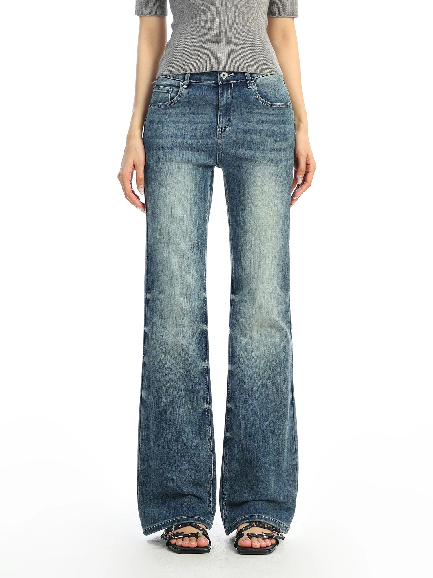 

Женские джинсы-клеш с низкой талией, с эффектом потертости, свободного кроя, облегающие, в американском стиле